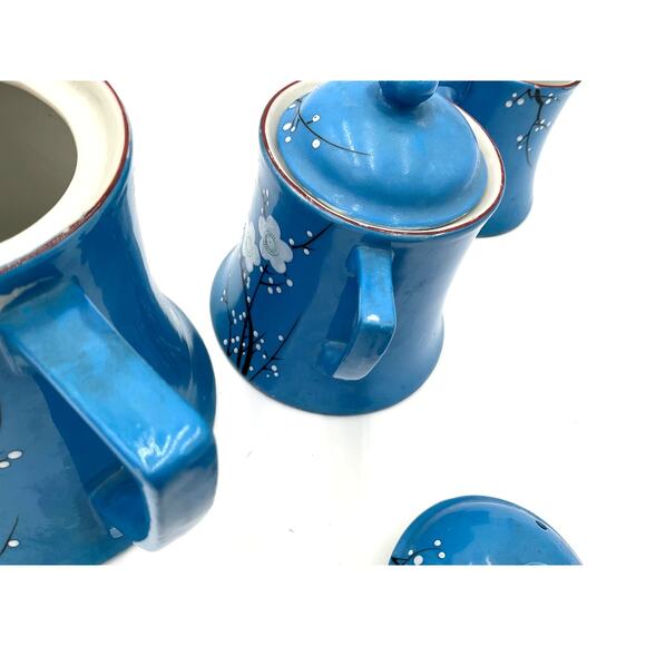 Made in Japan White Cherry Blossom Tea Set in Robins Egg Blue - Picture 5 of 8